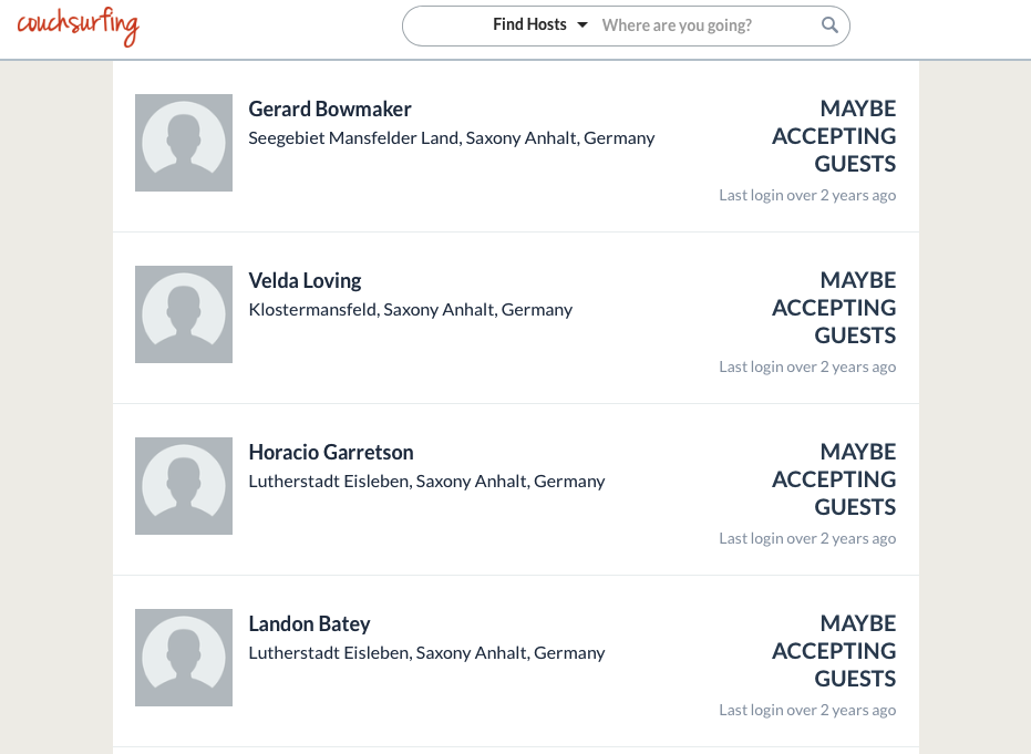 Couchsurfing fake profiles